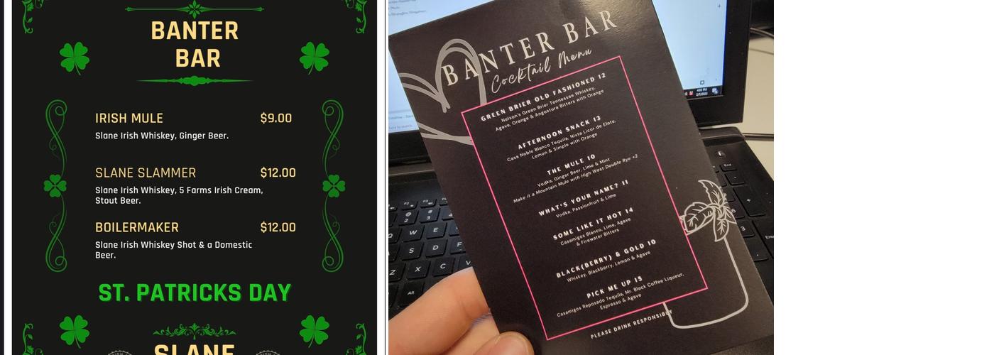 Banter Bar Menu