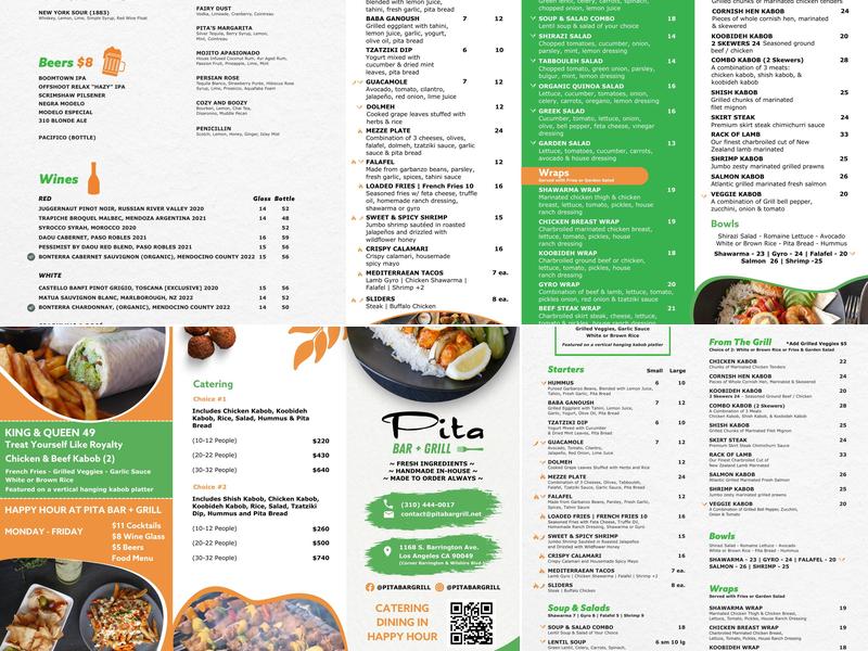 Pita Bar + Grill - Mediterranean Restaurant Brentwood LA Menu