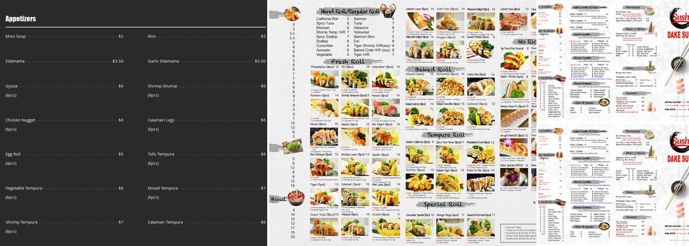 Dake Sushi Menu