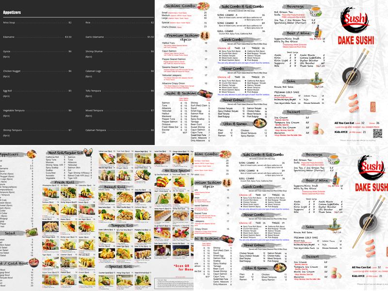 Dake Sushi Menu