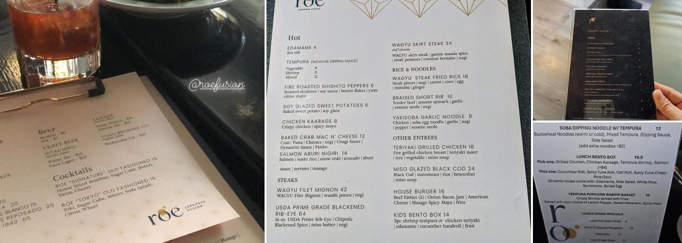 Roe Fusion Menu