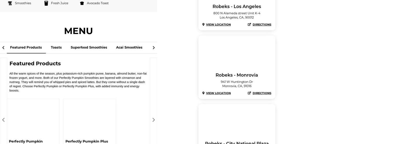 Robeks Fresh Juices & Smoothies Menu