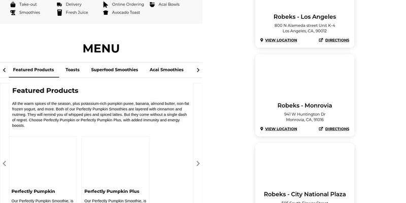 Robeks Fresh Juices & Smoothies Menu