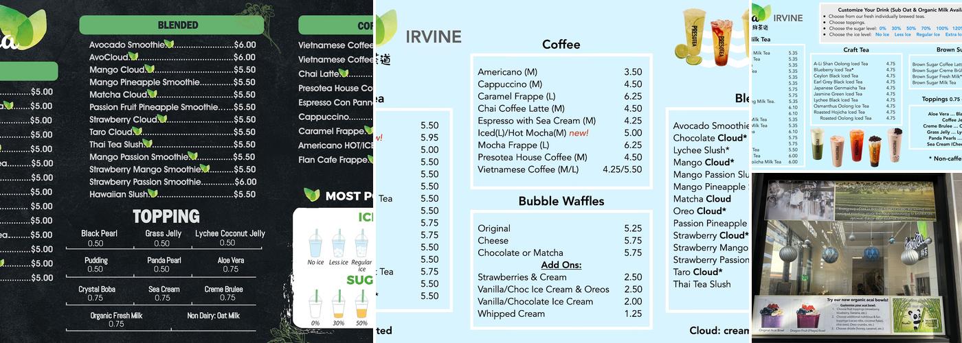 Presotea Irvine Menu