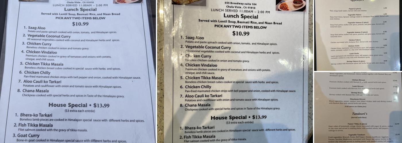Himalayan Tandoori & Curry House Menu