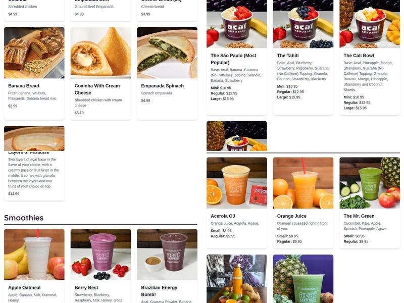 Acai Republic Wilshire Menu