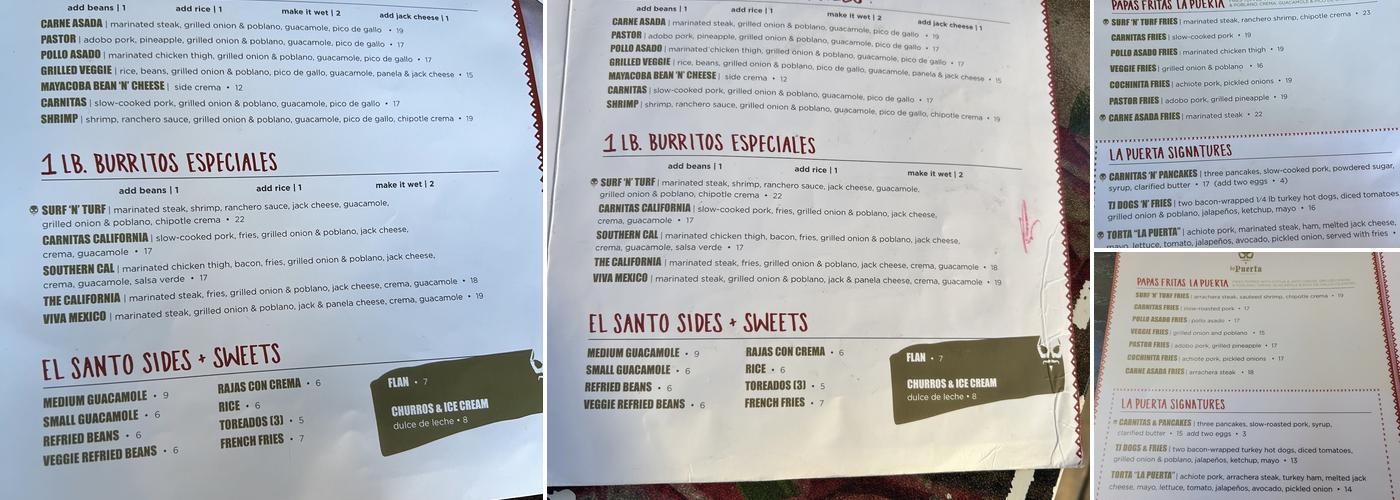 La Puerta Menu
