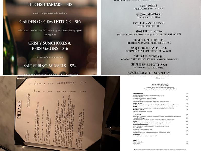 Melanie Wine Bar Menu