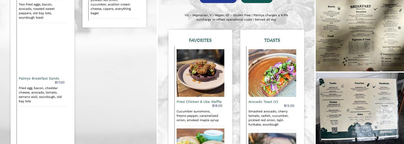 Palmys Cafe Menu