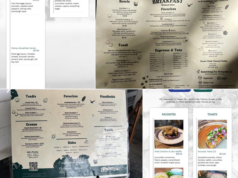 Palmys Cafe Menu