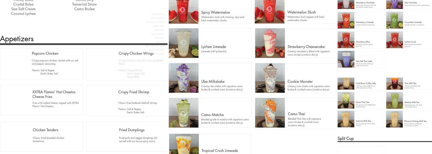 Zero Degrees Thornton Menu