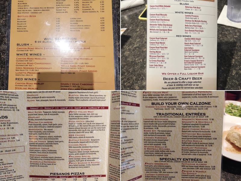Piesanos Windermere Menu