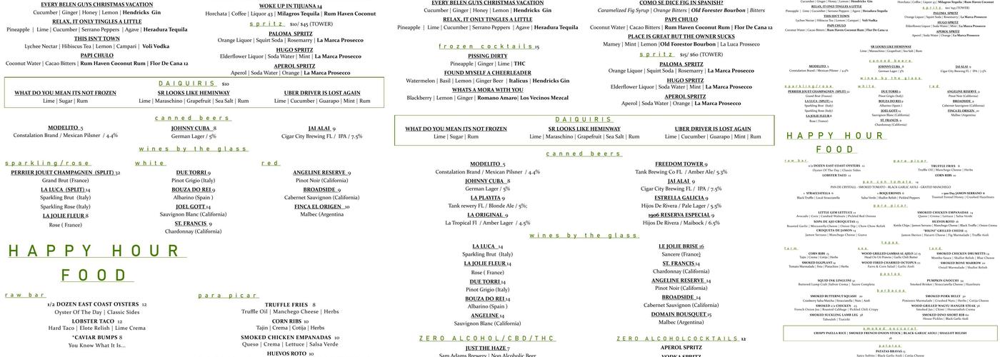 Cebada Rooftop Menu