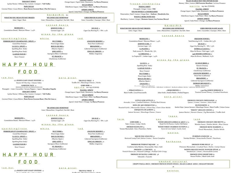 Cebada Rooftop Menu