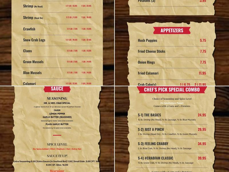 Mr. & Mrs. Crab Juicy Seafood & Bar Menu
