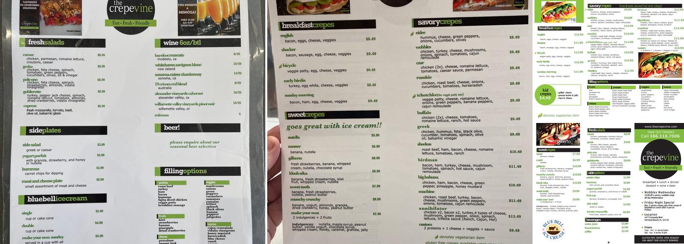 The Crepevine Menu