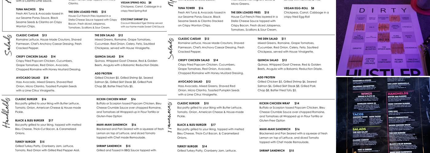 The Den Sports Bar and Lounge Menu