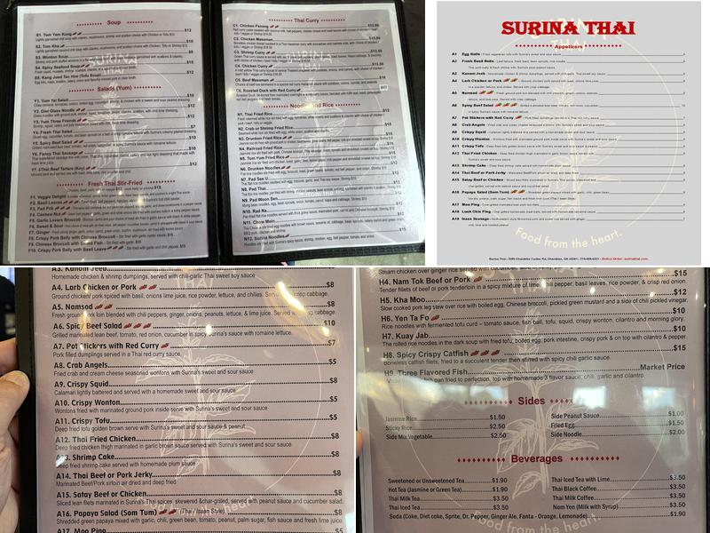 Surina Thai Menu