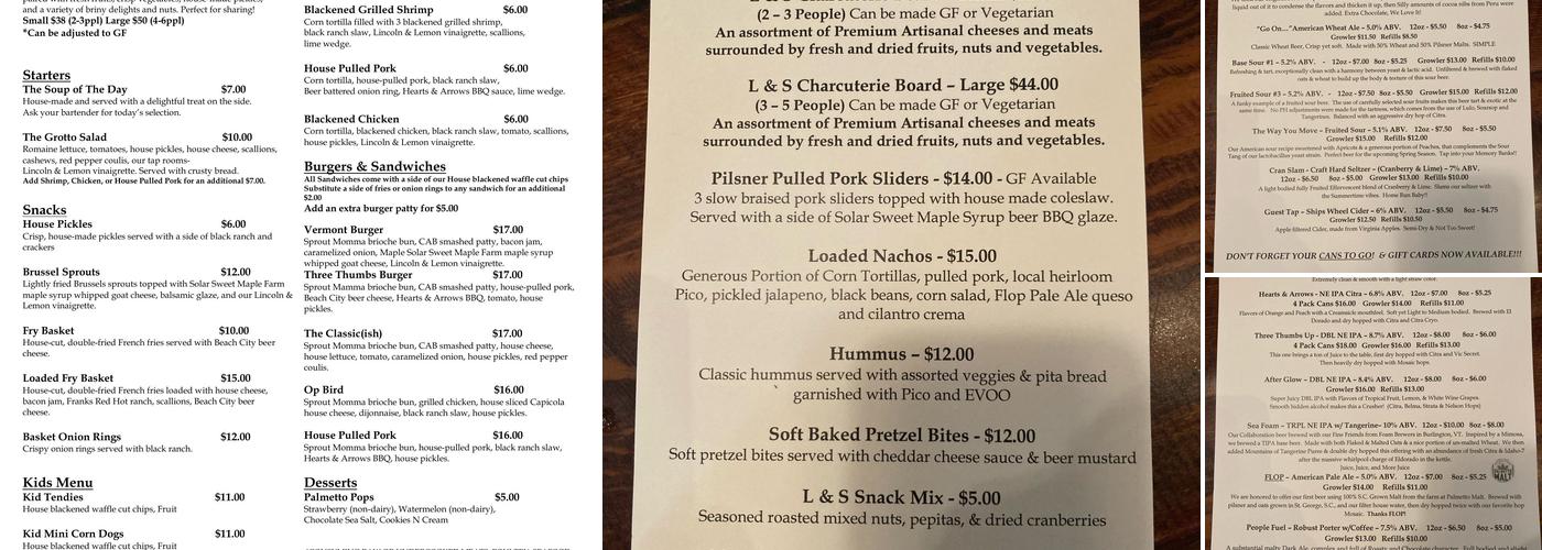 Lincoln and South Brewing Company Menu