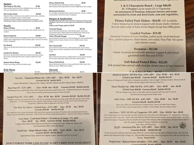 Lincoln and South Brewing Company Menu