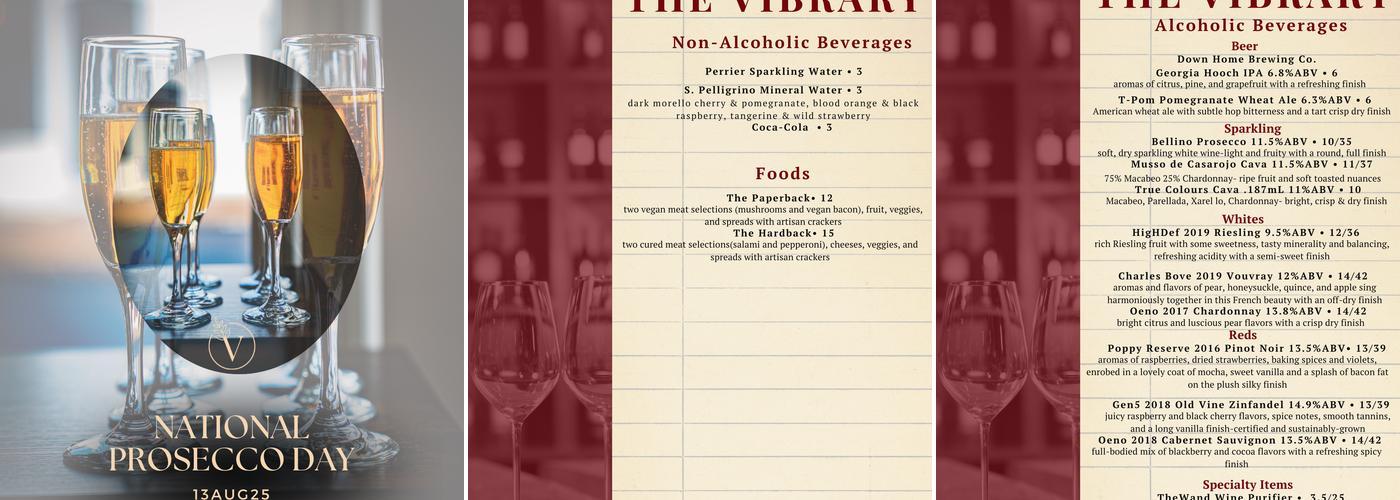 The Vibrary: Wine & Bookbar Menu