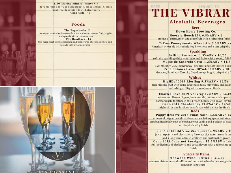 The Vibrary: Wine & Bookbar Menu