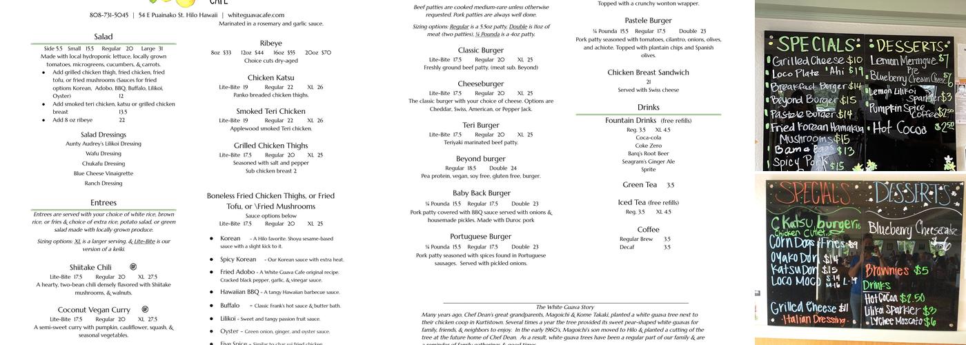 White Guava Cafe Menu