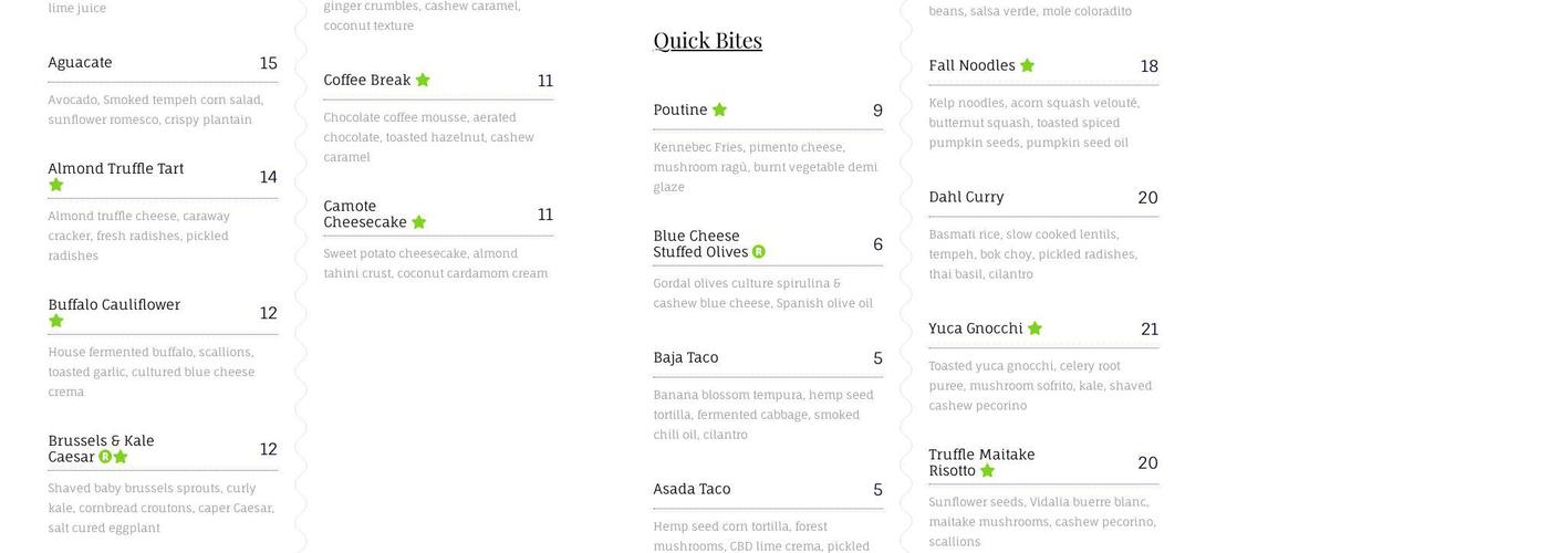 Bloom Plant Based Kitchen Menu