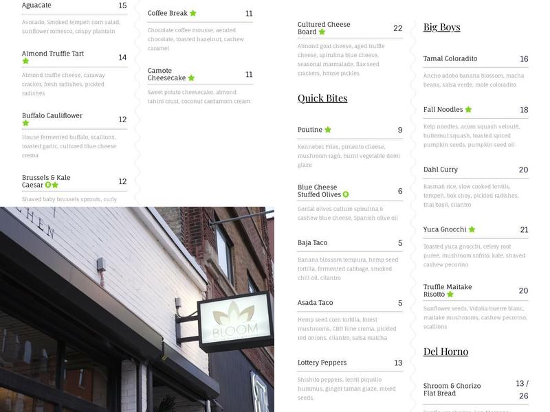 Bloom Plant Based Kitchen Menu