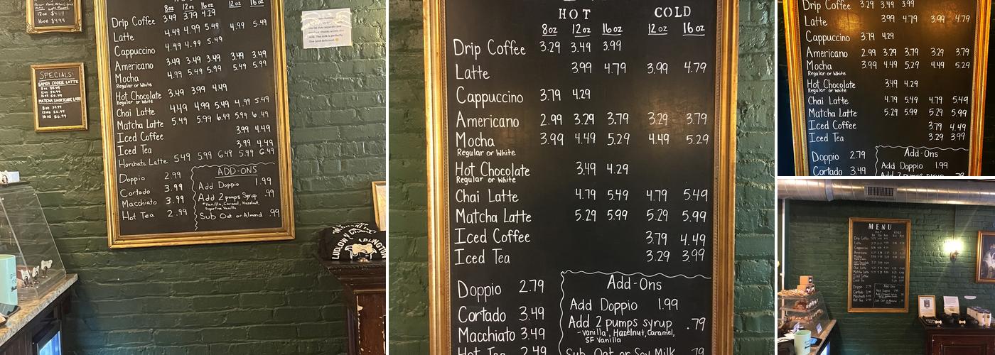 Ludlow Charlingtons Coffee Shop Menu