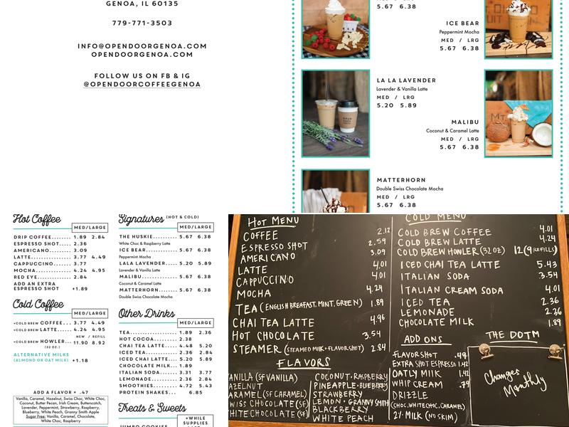 OpenDoor Coffee Genoa Menu