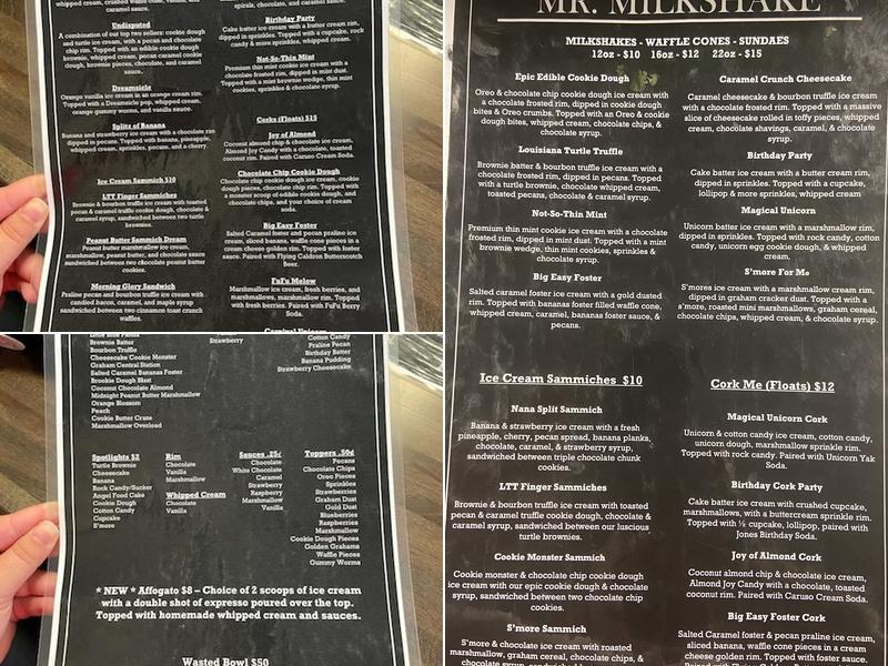 Mr. Milkshake Menu