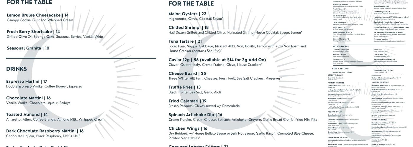 Luna Rooftop Bar Menu