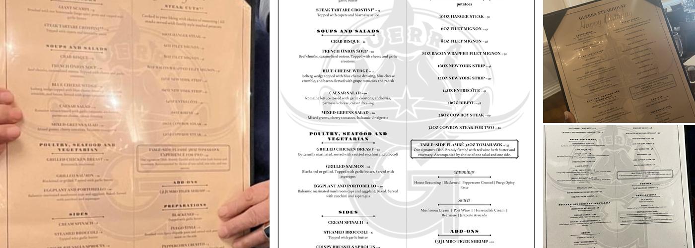 Guerra Steakhouse Menu