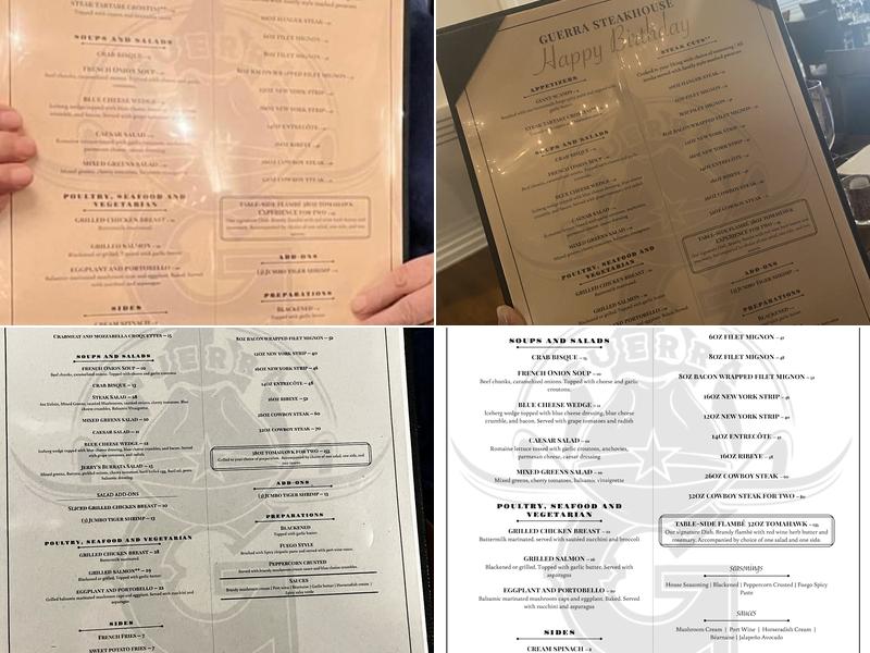 Guerra Steakhouse Menu