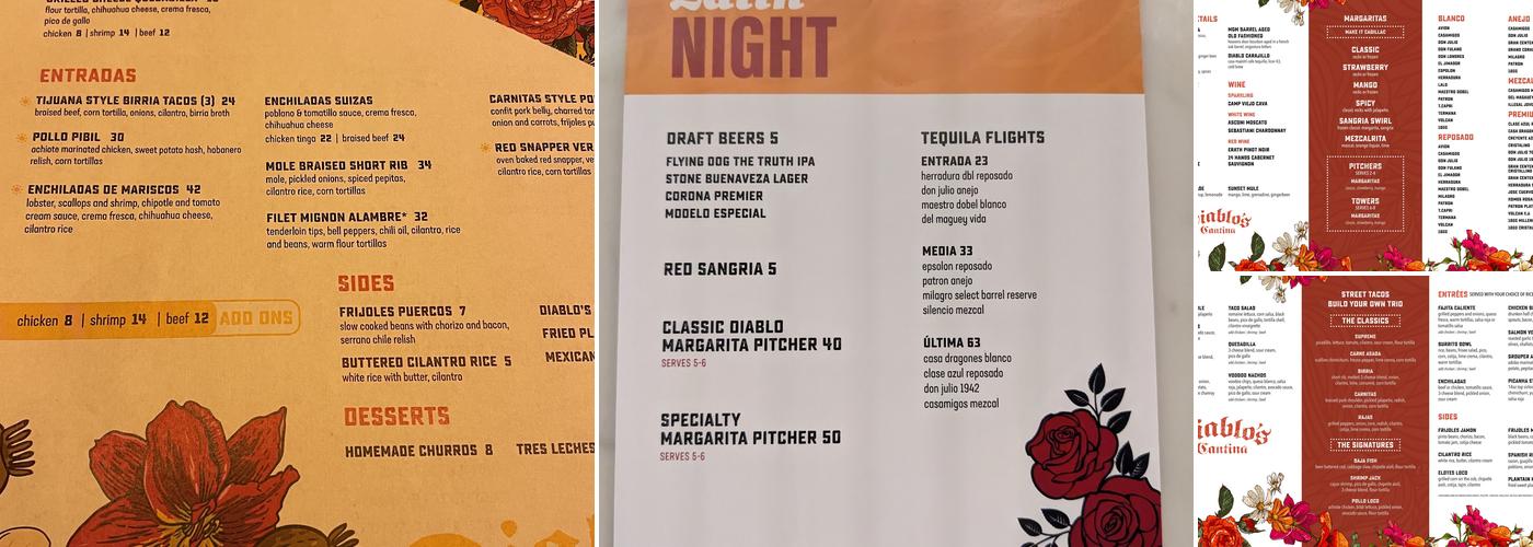 Diablo's Cantina Menu