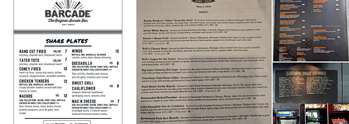 Barcade Menu