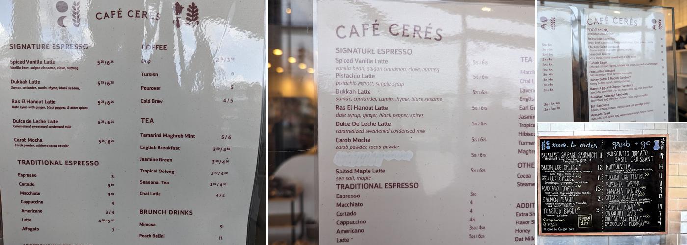 Cafe Ceres Menu