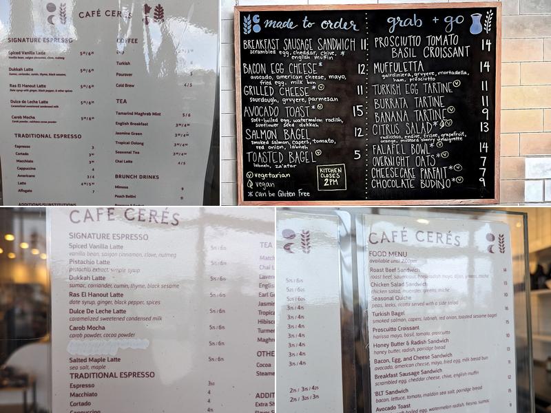 Cafe Ceres Menu