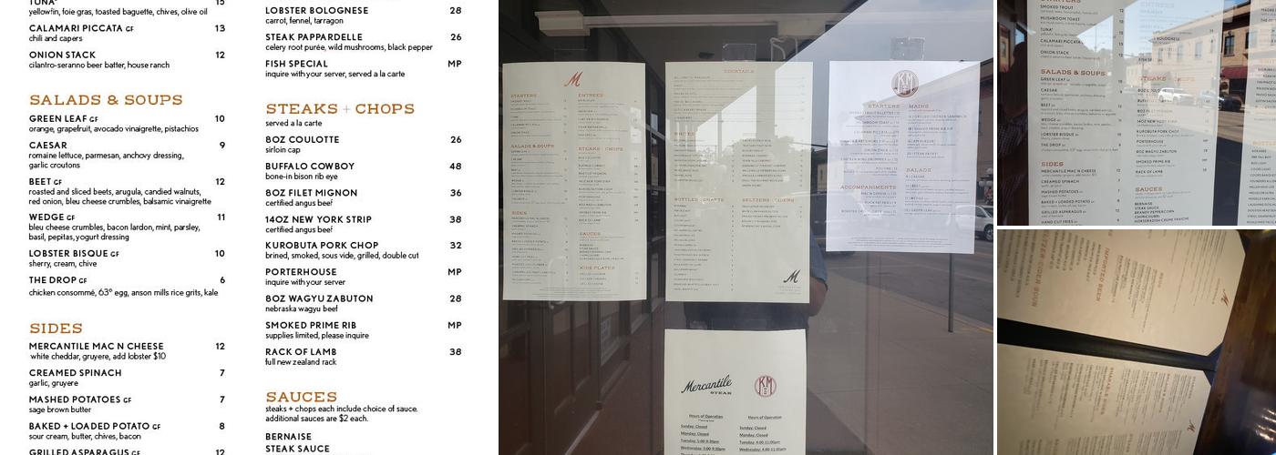 Mercantile Steak Menu