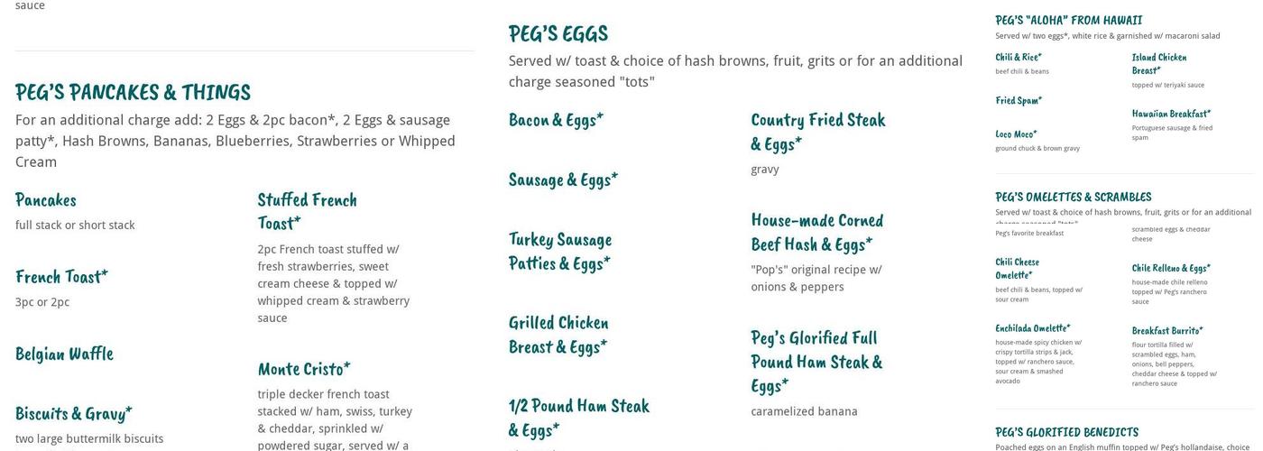 Peg's Glorified Ham and Eggs - Sunset Menu