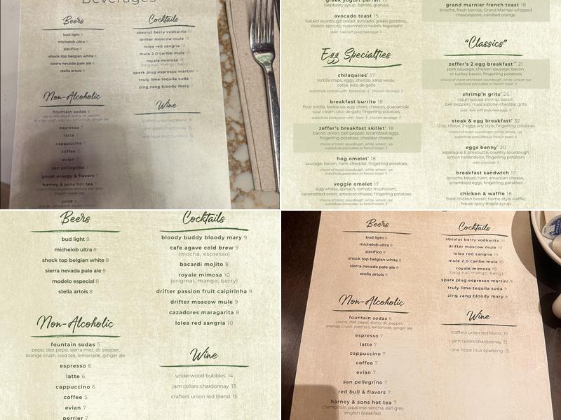 Zeffer’s Café Menu