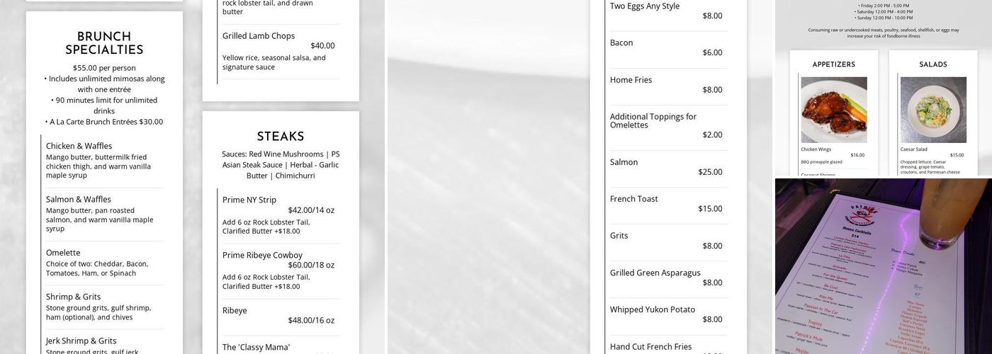 Patrick Steakhouse Menu