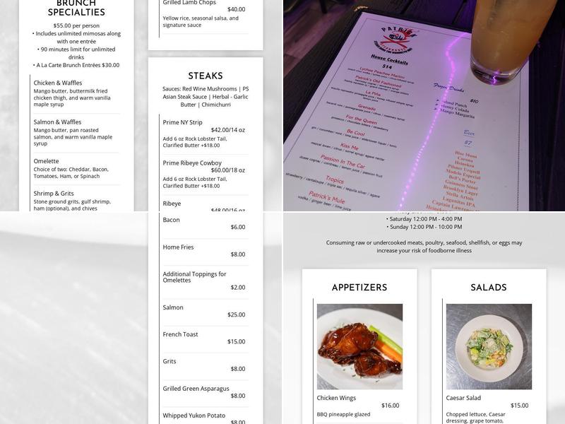 Patrick Steakhouse Menu