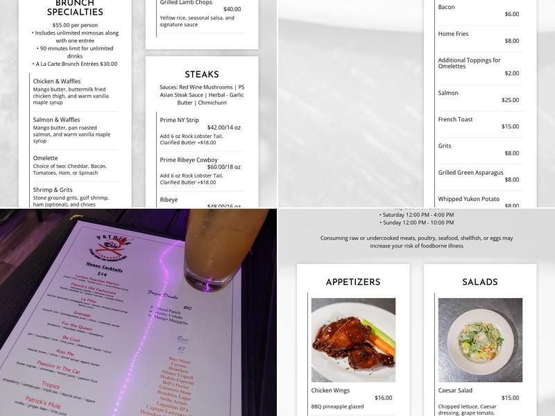 Patrick Steakhouse Menu