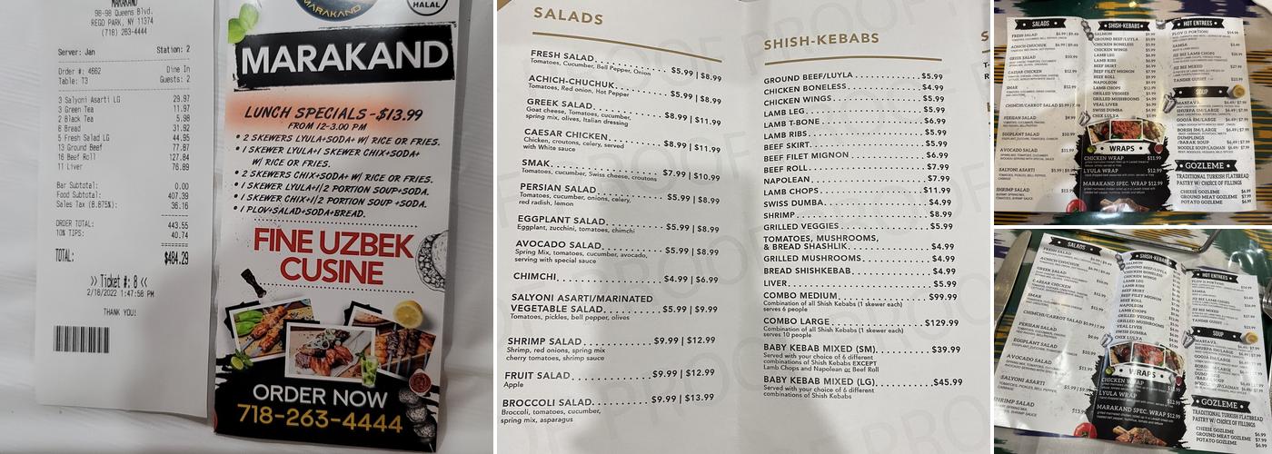Marakand Menu