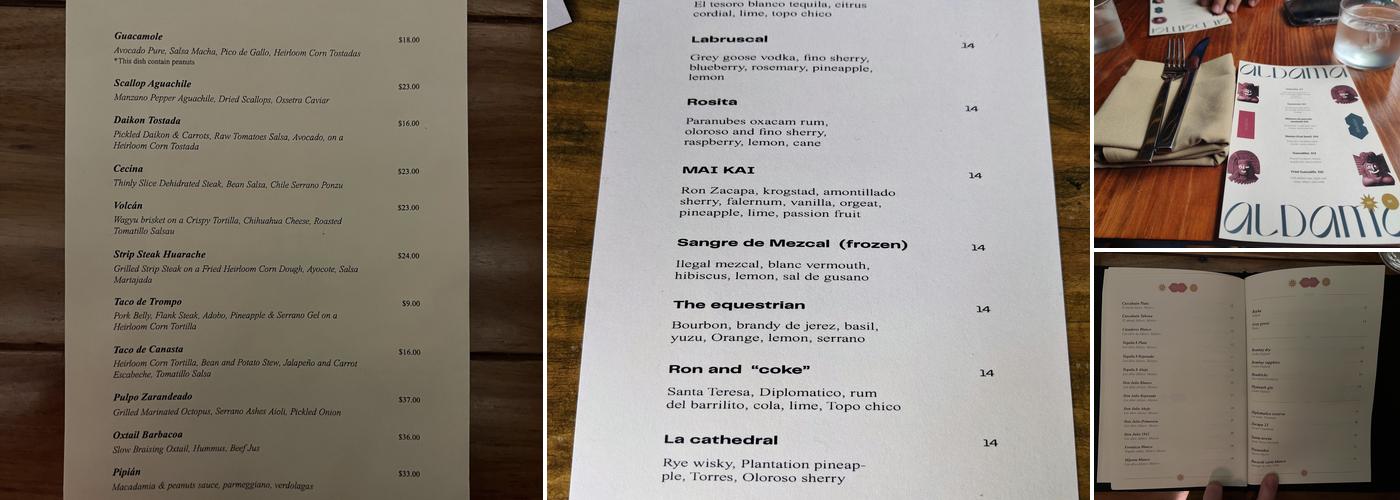 Aldama Menu