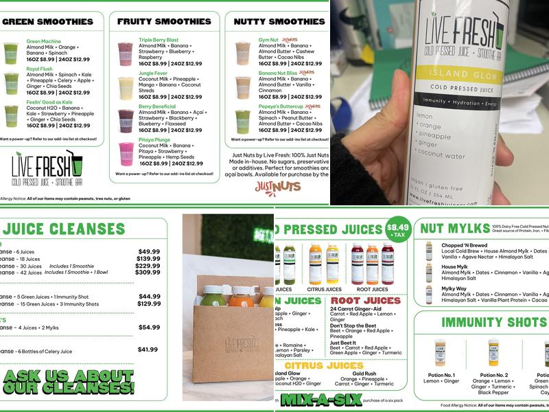 Live Fresh Cold Pressed Juice + Smoothie Bar Menu
