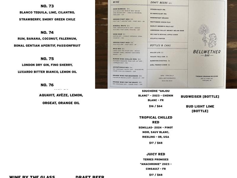 Bellwether Bar Menu