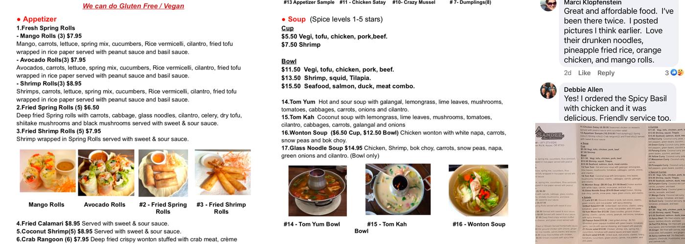 Sandee Thai Restaurant Menu